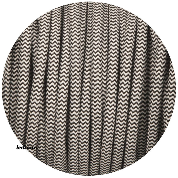 18 Gauge 3 Conductor Round Cloth Covered Wire Braided Light Cord Black & White