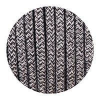 18 Gauge 3 Conductor Round Cloth Covered Wire Braided Light Cord Black & White Multi Tweed