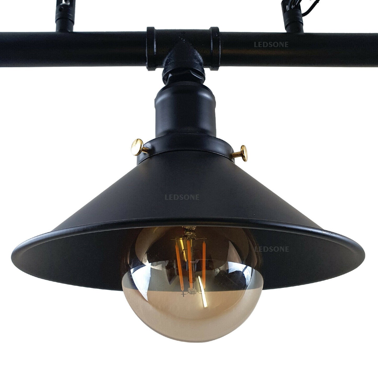 3-way Black chain-hung industrial pipe chandelier with triple cone shade for bar décor
