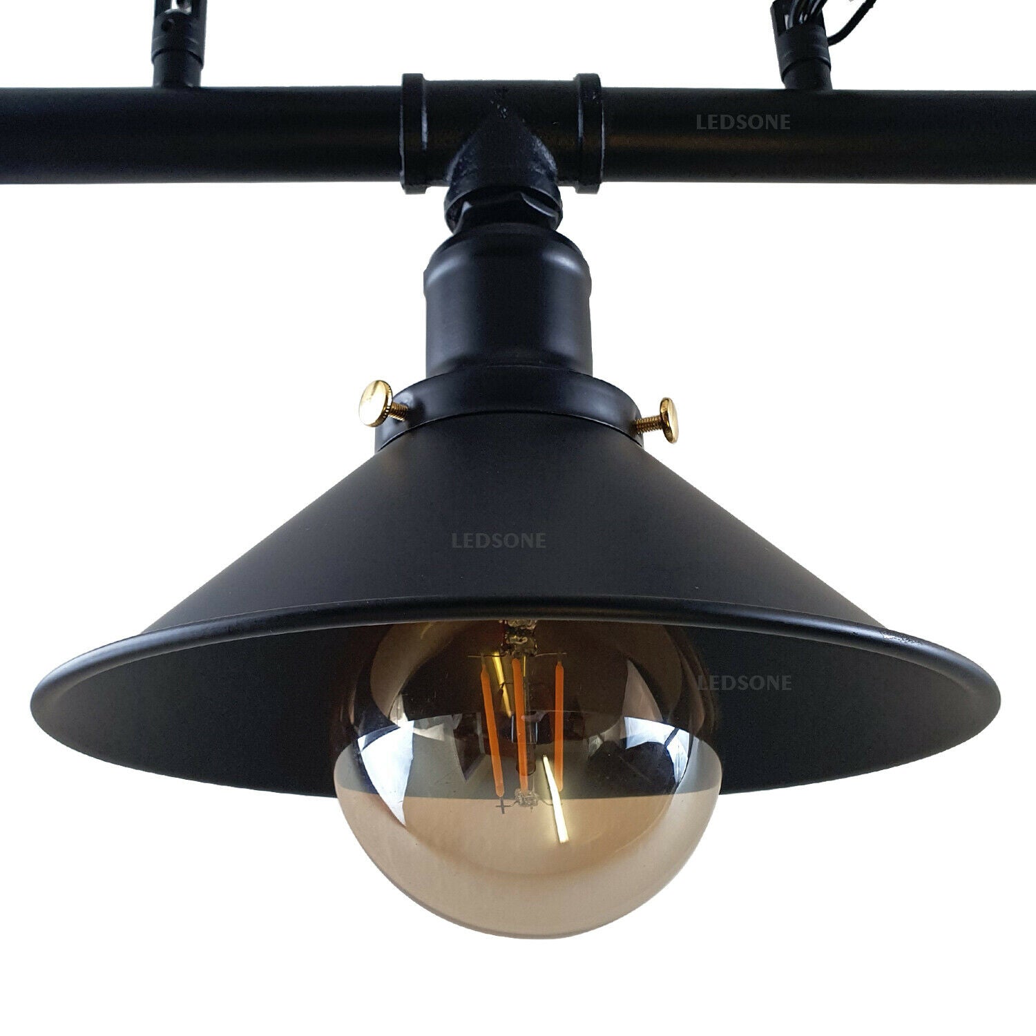 3-way Black chain-hung industrial pipe chandelier with triple cone shade for bar décor