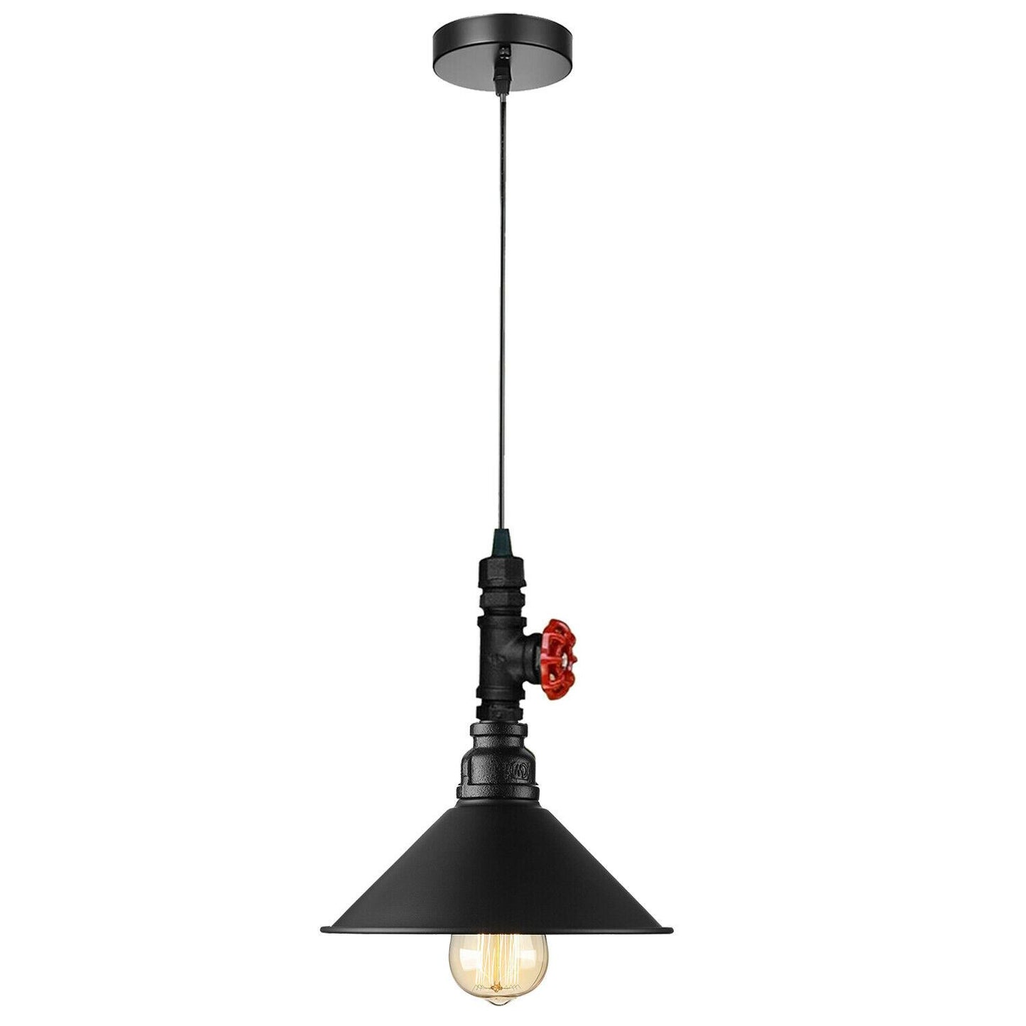 Black iron steampunk pendant light with cone shade for industrial style bedroom or study