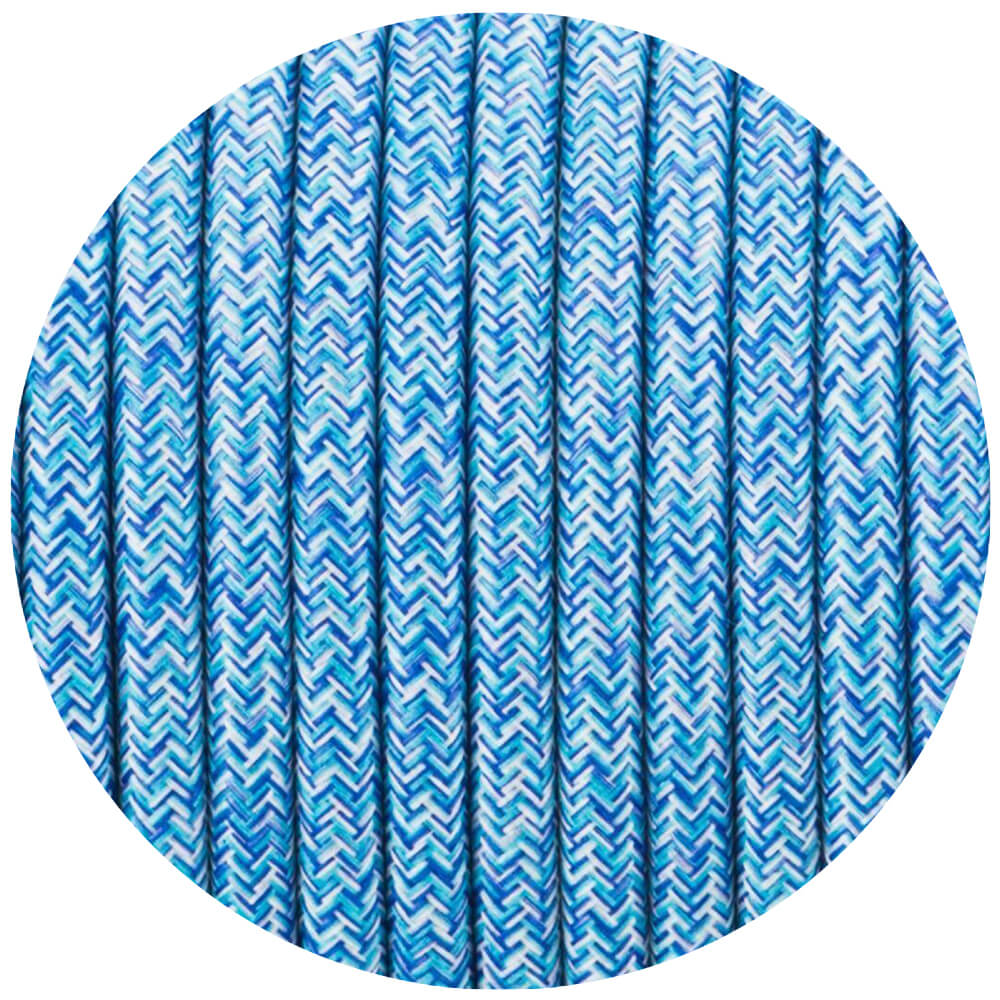 18 Gauge 3 Conductor Round Cloth Covered Wire Braided Light Cord Blue Multi Tweed