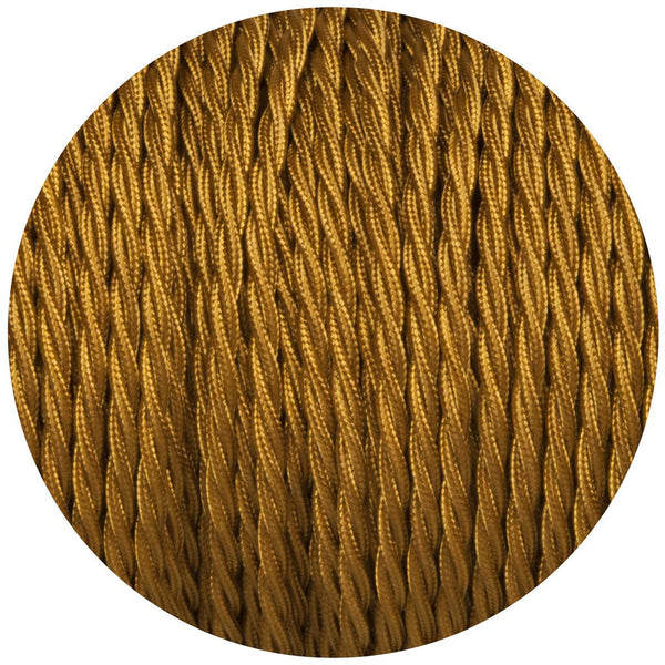 16Ft Twisted Cloth Covered Wire 18 Gauge 3 Conductor Braided Light Cord Gold
