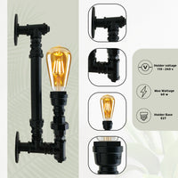 Black Steel Pipe Wall Vintage Industrial Retro Style Lamp Light~1336