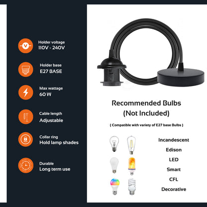 Industrial Black color hanging Pendant Light holder