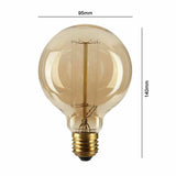 E26 G95 60W Vintage Retro Industrial Filament Dimmable Bulb Pack 3