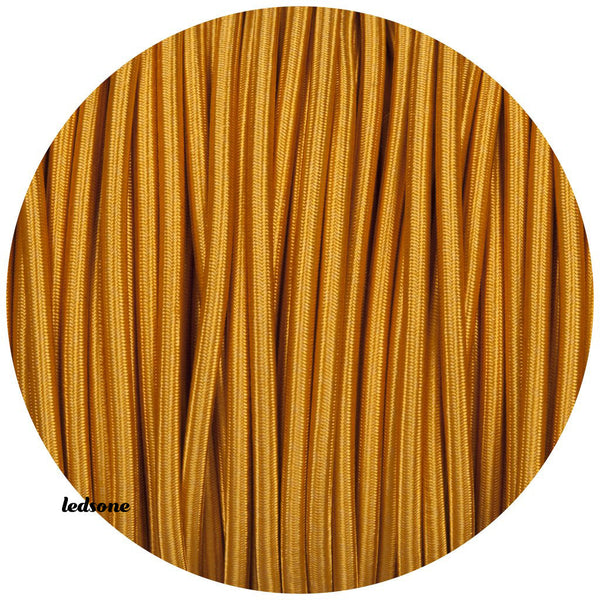 16Ft Round Cloth Covered Wire 18 Gauge 3 Conductor Fabric Light Cord Gold