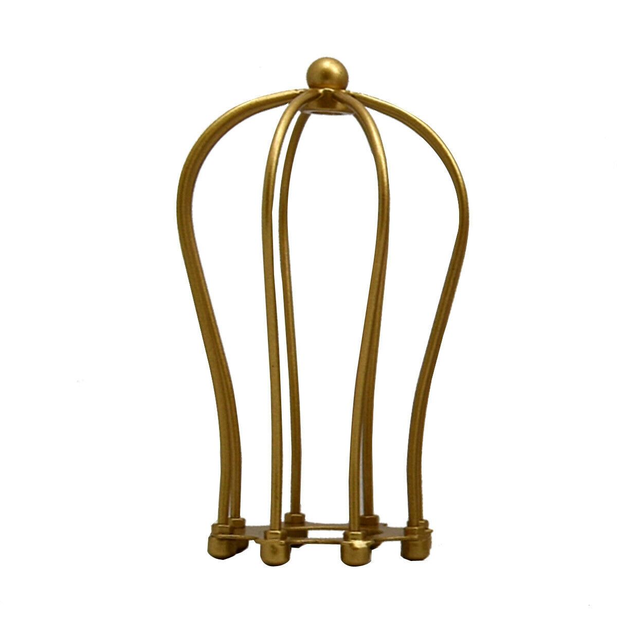 Brushed gold iron wire bulb cage shade with arched ribs and ball finial top