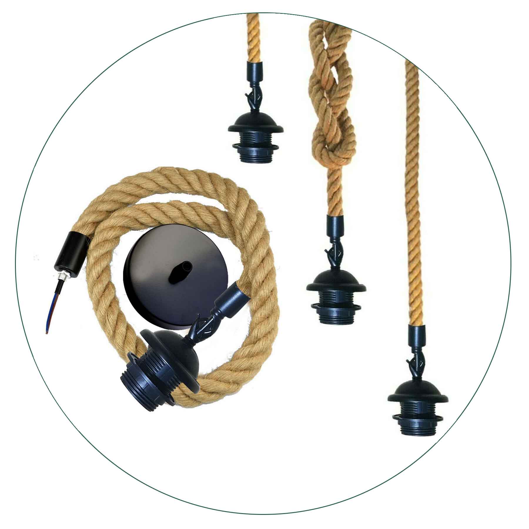Vintage Industrial Hemp Rope Pendant Holder