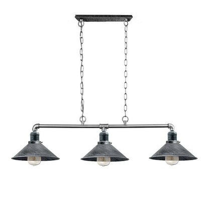 Brushed Silver Industrial three-shade pipe chandelier in aged silver finish for modern loft interior