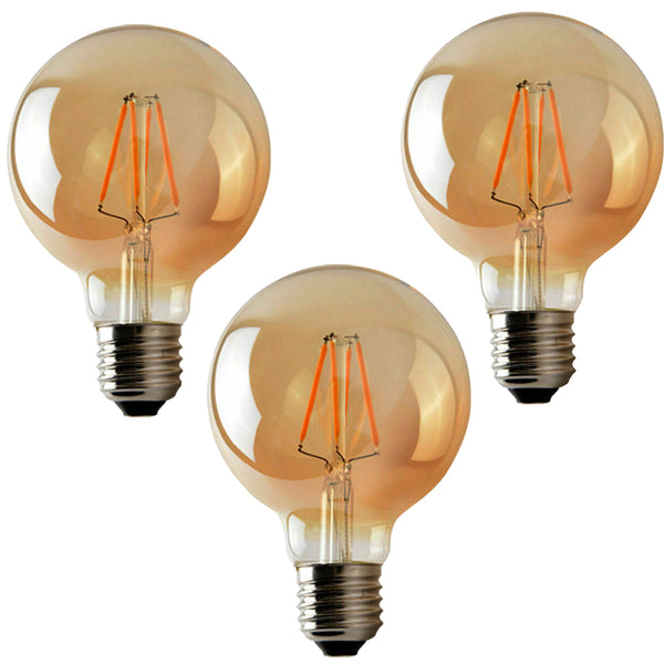 G95 E26 4W Globe Vintage LED Retro Light Bulb Pack 3