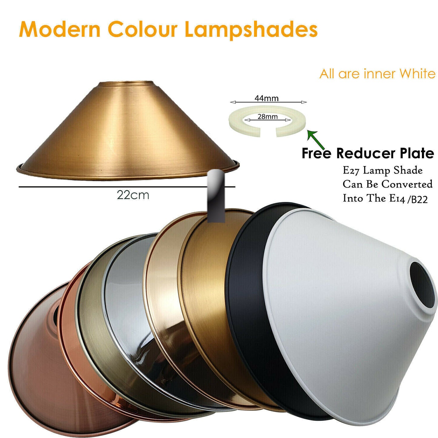 Industrial Metal Yellow Brass Easy Fit Cone Lampshade 