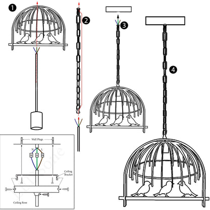 Vintage Bird Cage Rustic Red Pendant Light