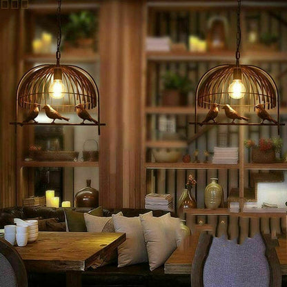 Vintage Bird Cage Rustic Red Pendant Light