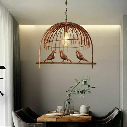Vintage Bird Cage Rustic Red Pendant Light
