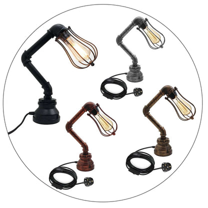 Retro Metal Water-Pipe Plug-In Table Lamp 