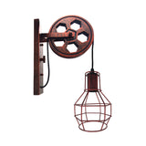Retro Pulley Wall Light Home Farmhouse Industrial Wall Lighting Rustic Red~1517