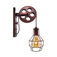 Retro Pulley Wall Light Home Farmhouse Industrial Wall Lighting Rustic Red~1517