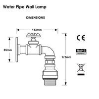Black Rustic Water Pipe Wall Light Fitting Industrial Sconce~2886