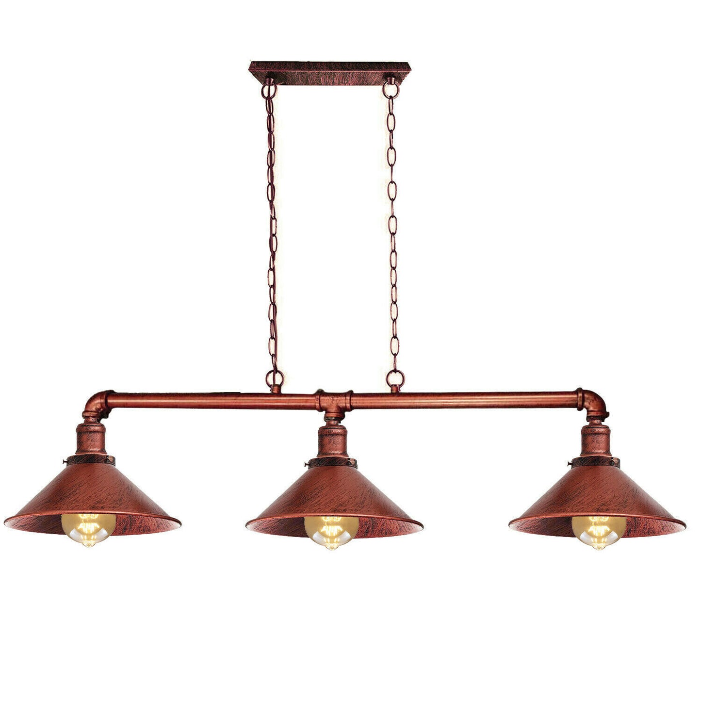 Rustic Red 3-Three-cone shade pipe chandelier in matte black for contemporary industrial interiors