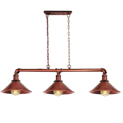 Rustic Red 3-Three-cone shade pipe chandelier in matte black for contemporary industrial interiors