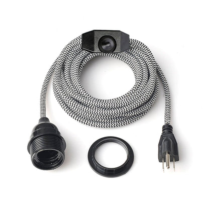 2m Plug-in Pendant Light Wire with Dimmer Switch Black & White Lamp Light E26 Bulb Holder~1483