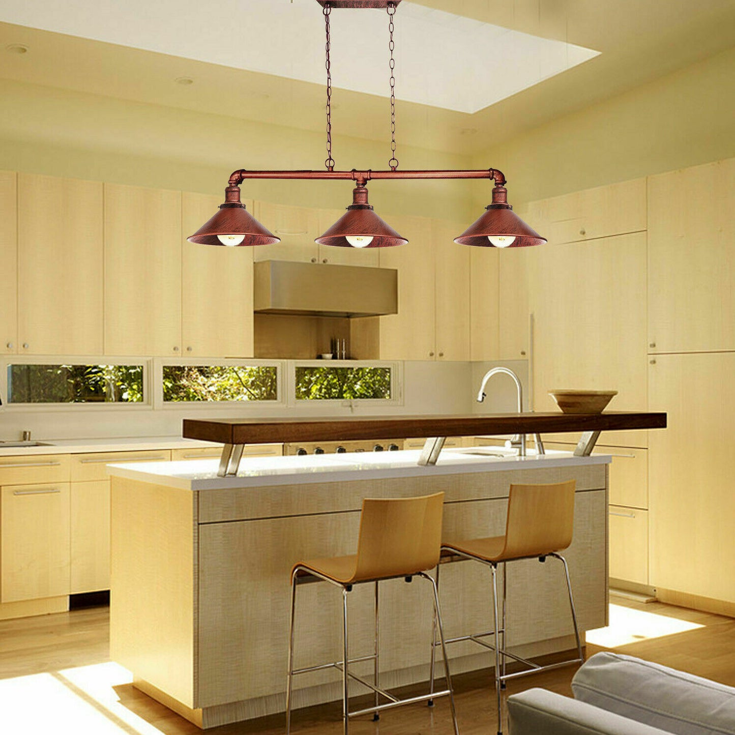 Rustic Red Vintage industrial 3-head pipe chandelier in four finish options for any interior style