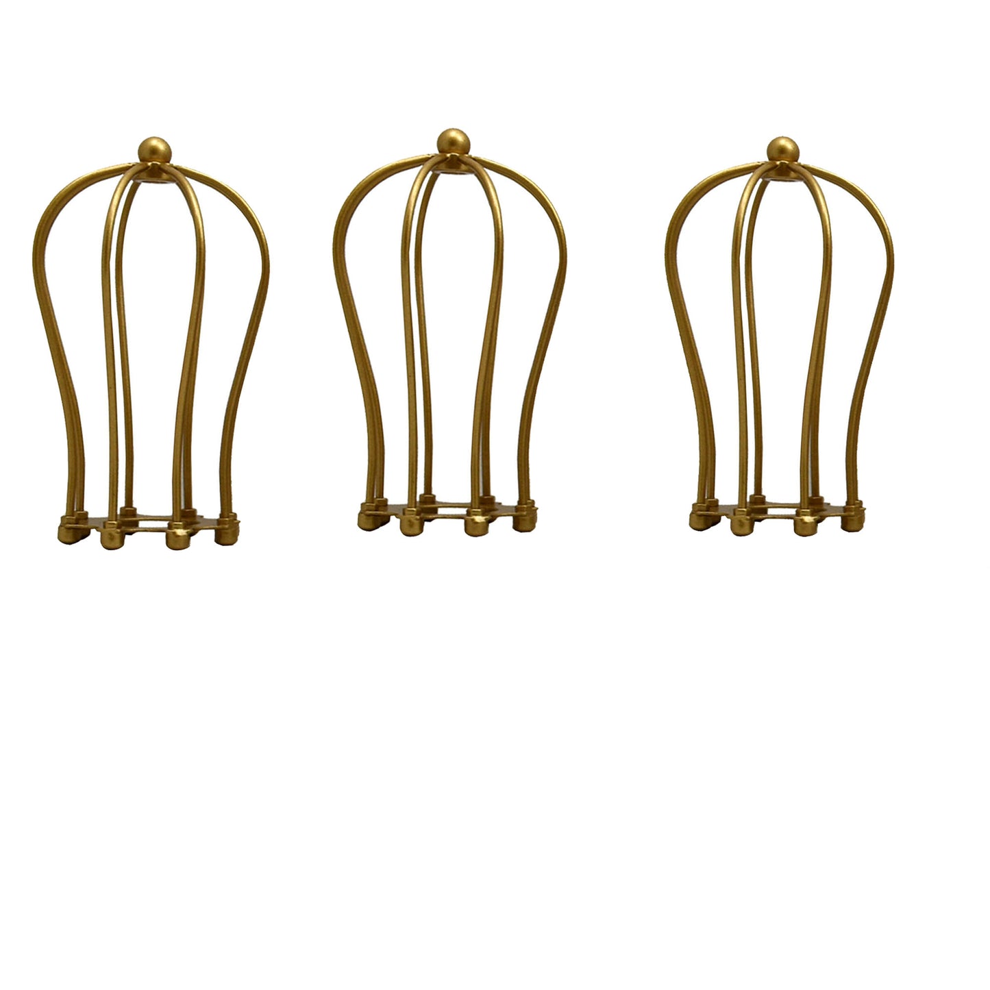 Metal wire lamp cage in antique gold finish with open arched rib construction