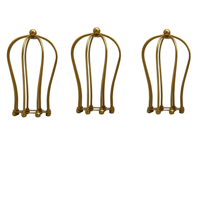 Metal wire lamp cage in antique gold finish with open arched rib construction
