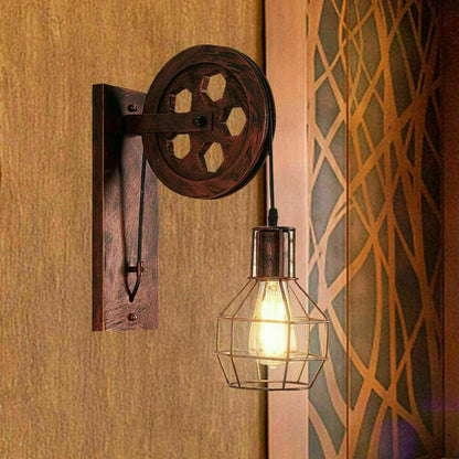 Industrial Pulley Wall Sconce Cage Wall Light Home Restaurant Farmhouse