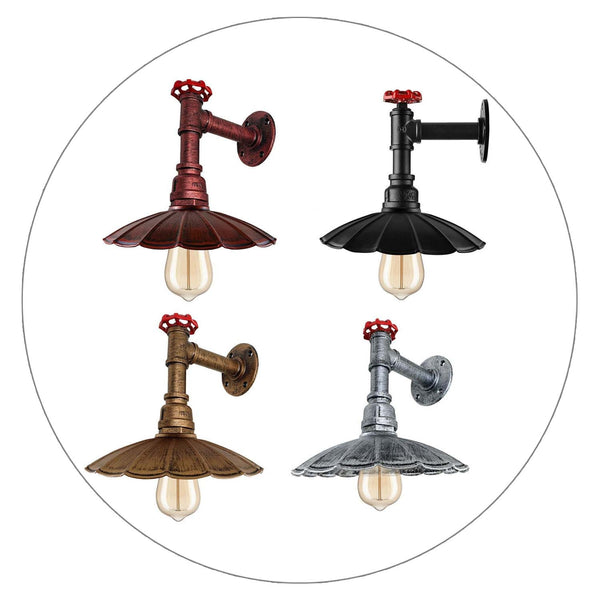 Vintage Retro Industrial Wall Pipe Light Fittings Indoor Sconce Metal Lamp Umbrella Shape Shade
