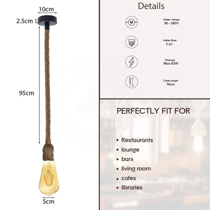 Industrial Vintage Hemp Rope Pendant Light