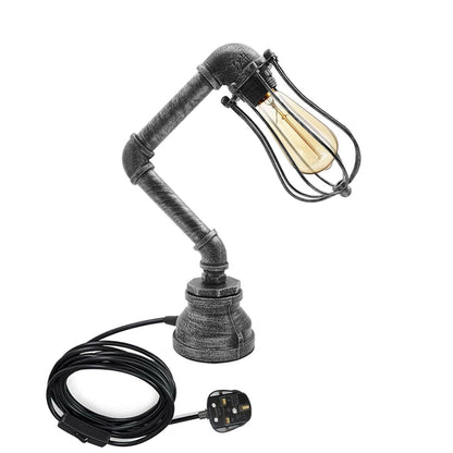 Retro Metal Water-Pipe Plug-In Table Lamp 