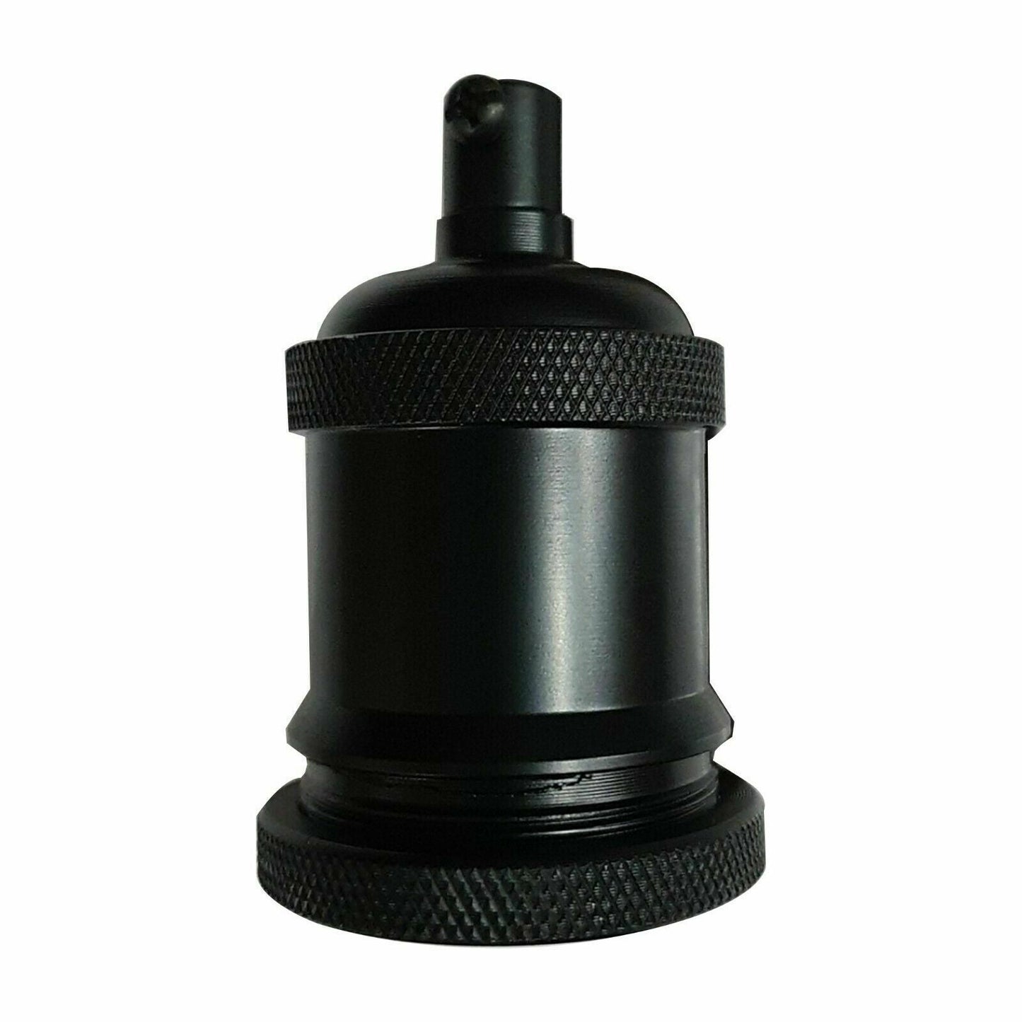 Matte black knurled E27 lamp holder for DIY industrial pendant in loft or studio