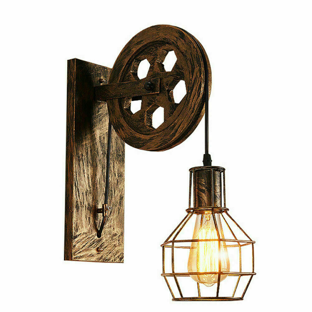 Industrial Pulley Wall Sconce Cage Wall Light Home Restaurant Farmhouse