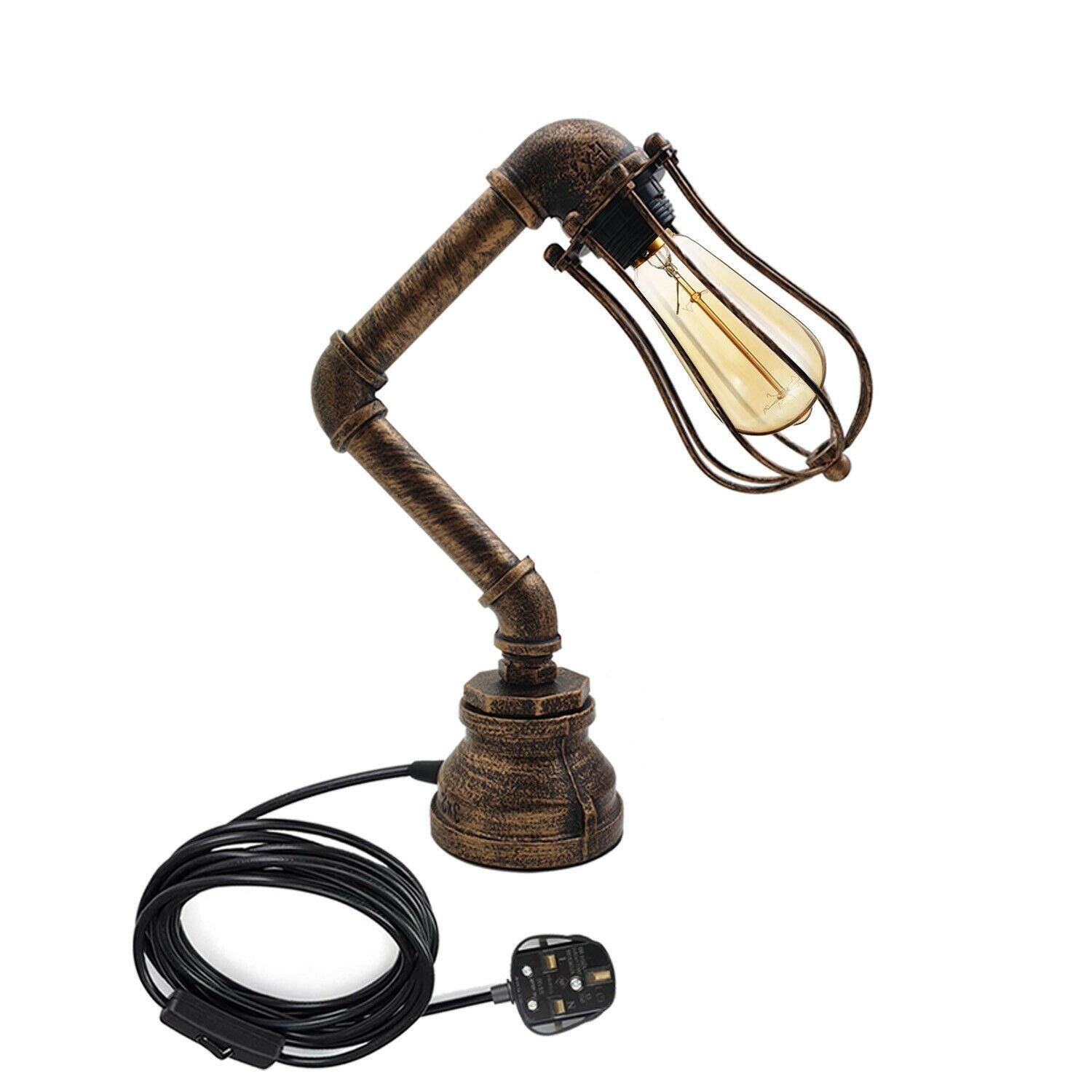 Retro Metal Water-Pipe Plug-In Table Lamp 