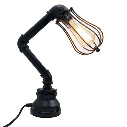 Retro Metal Water-Pipe Plug-In Table Lamp 