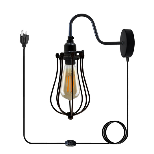 Balloon Cage Gooseneck Plug-in Wall Sconce Lamp Shade with dimmer switch.JPG