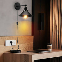 Black Plugin Wall Fitting Cone Metal Shade~1423