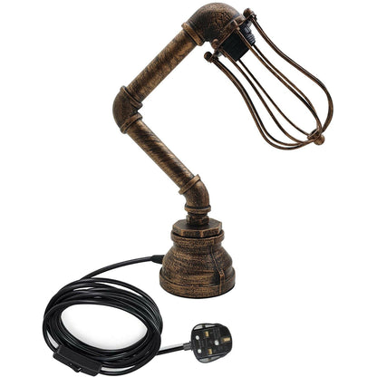 Retro Metal Water-Pipe Plug-In Table Lamp 