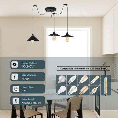 Industrial Three-head Metal Shade Spider Pendant Light