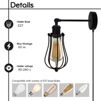 Black Metal Plug in wall Lamp Baloon Wire Cage 4m wire with dimmer switch~1540