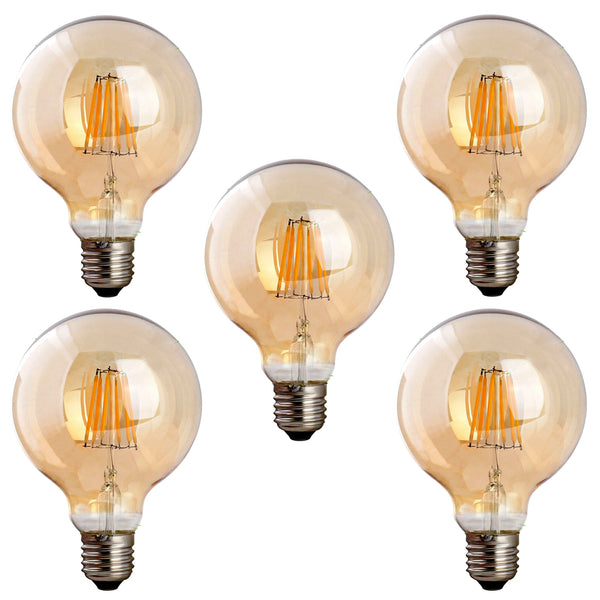 G95 E26 8W Vintage LED Light Bulb Pack 5