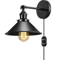Black Plugin Wall Fitting Cone Metal Shade~1423