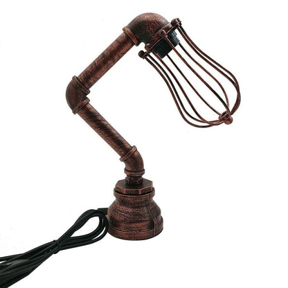Retro Metal Water-Pipe Plug-In Table Lamp 