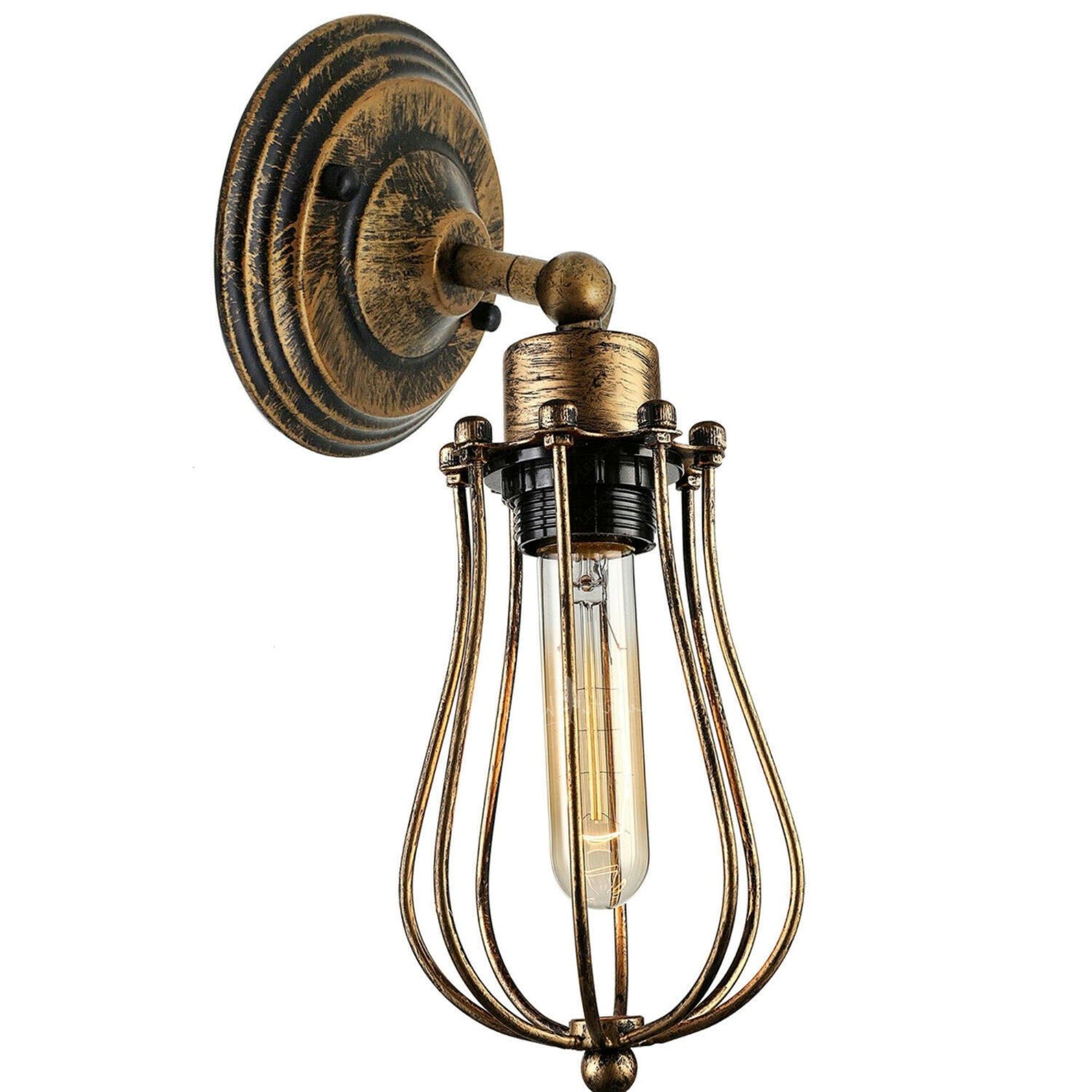 Antique bronze balloon cage wall light mounted on circular backplate