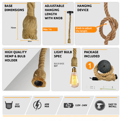 Industrial Twisted Rope Pendant Light holder