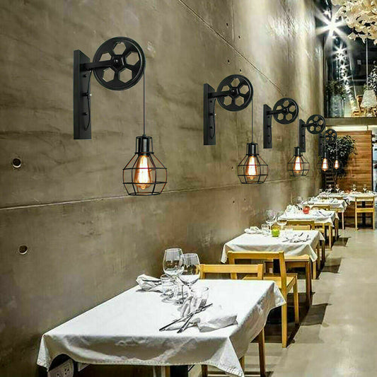 Black Rustic Pulley Wall Sconce Light for restaurant .JPG