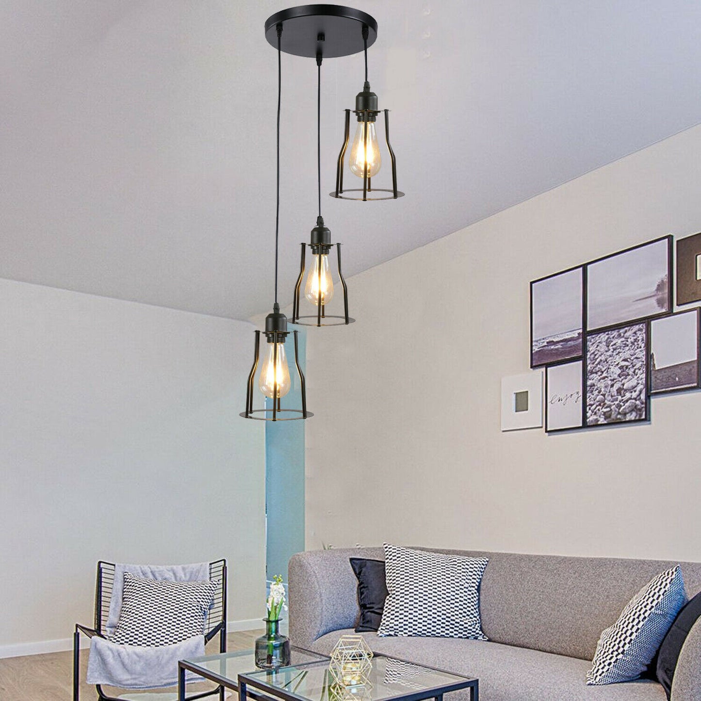 Three-Way  Black Pendant Lamp for living room.JPG