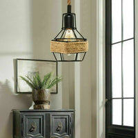 Vintage Hemp Cage Chandelier Hanging Lamp Rope Pendant Light
